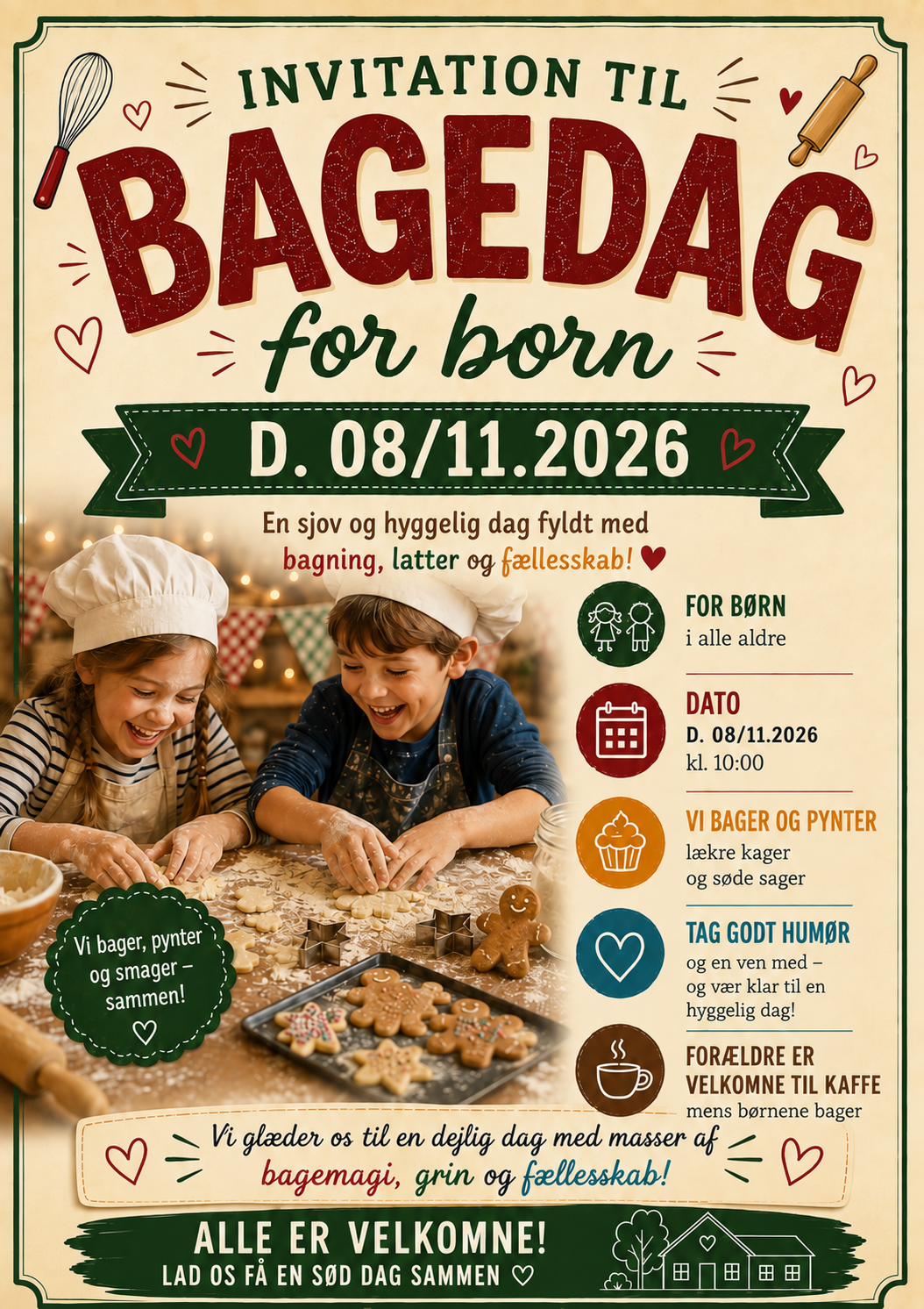 Plakat: Bagedag for for børn 08/11.2026